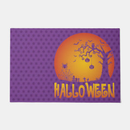 LILA MIT ORANGE SPOOKY NIGHT BAUES PUMPKINS FUßMATTE