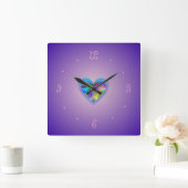 Lila mit Rainbow Heart> Girls Wall Clocks Quadratische Wanduhr (Zuhause)
