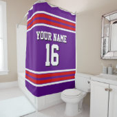 Lila mit Red White Stripes Sports Jersey Duschvorhang (Beispiel)