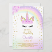 Lila mit Regenbogen Einhorn einladen Einladung (Vorderseite)