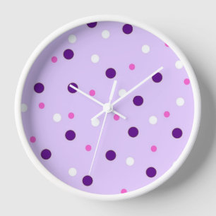 Lila mit rosa Polka Dots Wanduhr