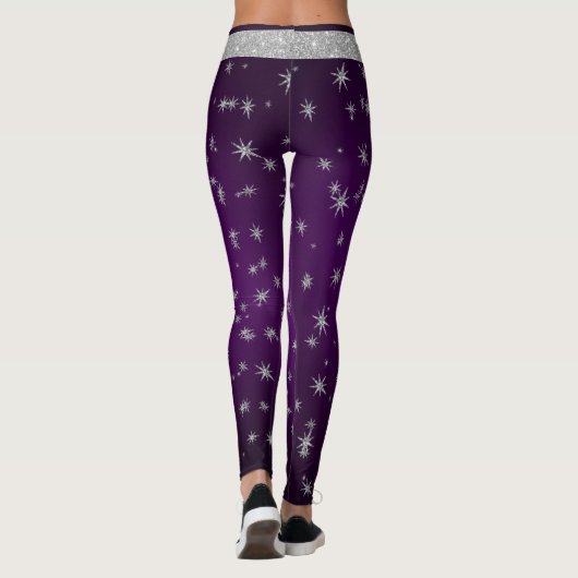 Lila mit Silberstars Leggings (Rückseite)