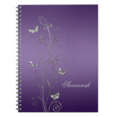 Lila mit Silver Floral Butterfells Notebooks Notizblock (Vorderseite)