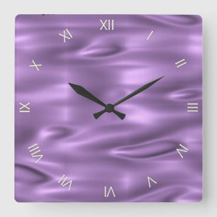 Lila mit weißen römischen Ziffern Quadratische Wanduhr