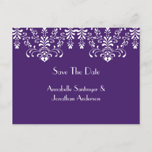 Lila mit White Floral Wirbel Save the Date Ankündigungspostkarte
