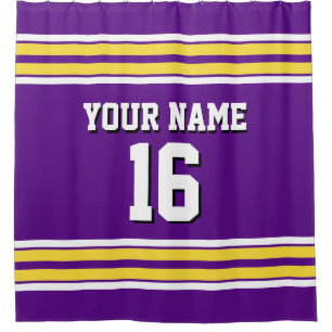 Lila mit Yellow White Stripes Sports Jersey Duschvorhang