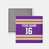 Lila mit Yellow White Stripes Team Jersey Magnet (Vorderseite/Rückseite)