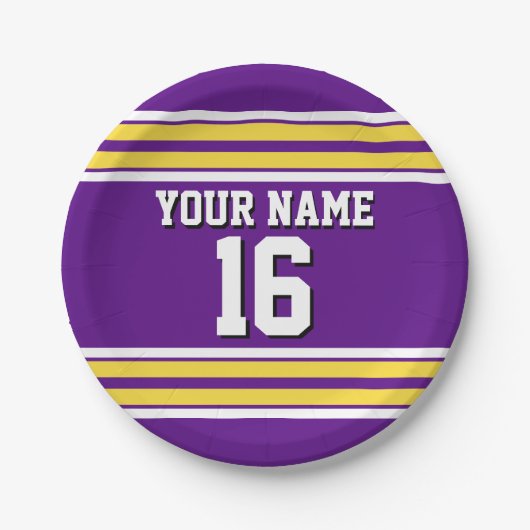 Lila mit Yellow White Stripes Team Jersey Pappteller (Vorderseite)
