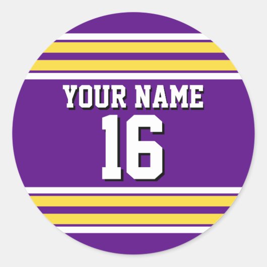 Lila mit Yellow White Stripes Team Jersey Runder Aufkleber (Vorderseite)