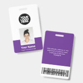 Lila Mitarbeiter - Foto, BarCode, großes Logo, Nam Ausweis (Front & Back)