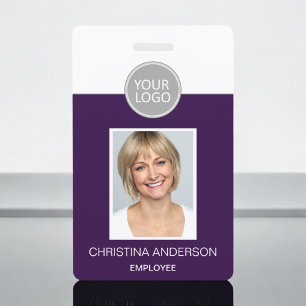 Lila Mitarbeiter Name Logo Foto Unternehmensarbeit Ausweis