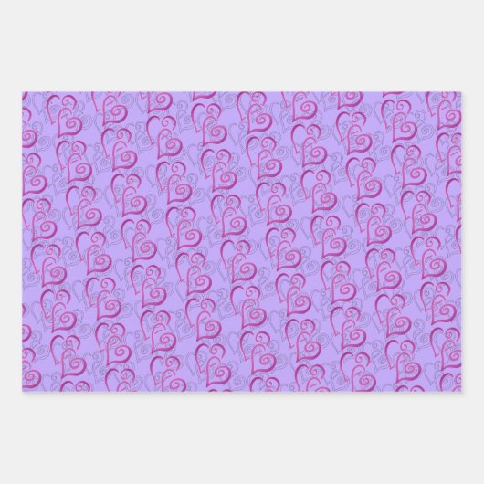 Lila, miteinander verbundene Herz-Muster-Papierblä Geschenkpapier Set (Vorderseite 2)
