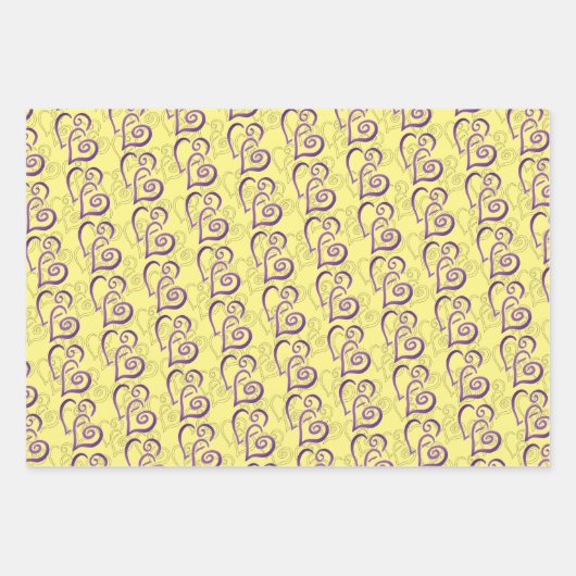 Lila, miteinander verbundene Herz-Muster-Papierblä Geschenkpapier Set (Vorderseite)