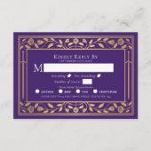 Lila mittelalterliche Hochzeitskarte des RSVP Begleitkarte (Vorderseite)