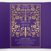 Lila-Mittelalterliche Schwert-Foto-Graduierungspar Dreifach Gefaltete Einladung (Innenseite Mitte)