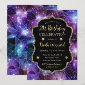Lila Mitternachtskristall Galaxy 21. Geburtstag Einladung (Vorne/Hinten)