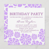 Lila Mod Blume Design Geburtstagseinladung Einladung (Vorne/Hinten)