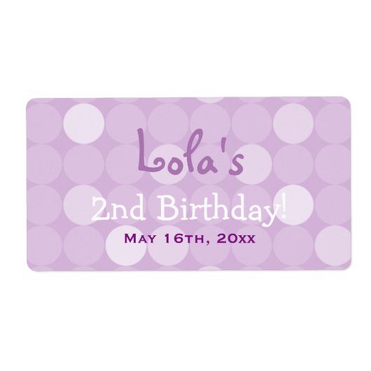 Lila Mod Polka Dot Birthday Wasserflaschen Etikett (Vorne)
