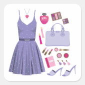 Lila Mode-Set Quadratischer Aufkleber (Vorderseite)