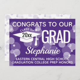 Lila Modern Confetti Bokeh Bubbles Abschluss Einladung