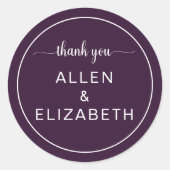 Lila Modern Dankeschön-Gastgeschenk Hochzeit Runder Aufkleber (Vorderseite)