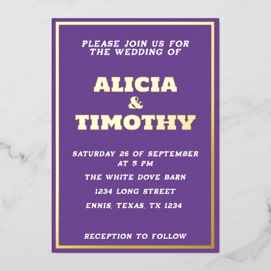 Lila Modern Gold Typografie Folieneinladung (Vorderseite)