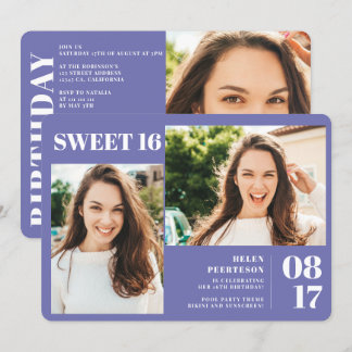 Lila, modern kühl 3 Fotos Sweet 16 Geburtstag Einladung