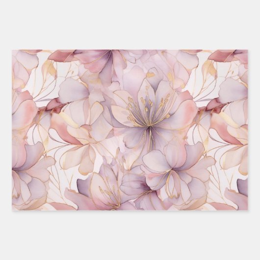 Lila, moderne Abstrakte Lilien Geschenkpapier Set (Vorderseite)