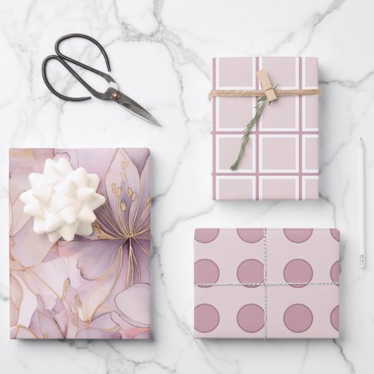 Lila, moderne Abstrakte Lilien Geschenkpapier Set (Vorderseite)