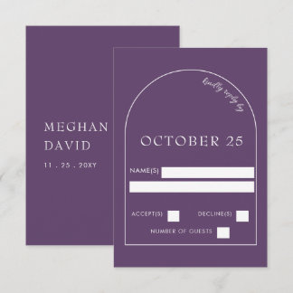 Lila moderne Arch Wedding RSVP Card Karte