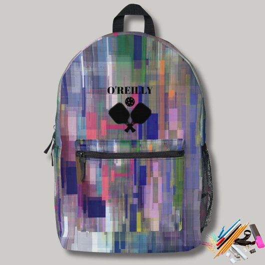 Lila-Moderne Art Monogram Pickleball Bedruckter Rucksack