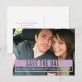 Lila moderne Ausschnitt Save the Date Postkarte (Vorne/Hinten)