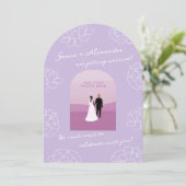 Lila, moderne botanische Hochzeitsfeier Einladung (Stehend Vorderseite)