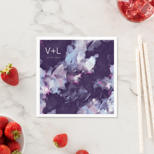 Lila moderne Brush-Stroke-Hochzeit Serviette (Beispiel)