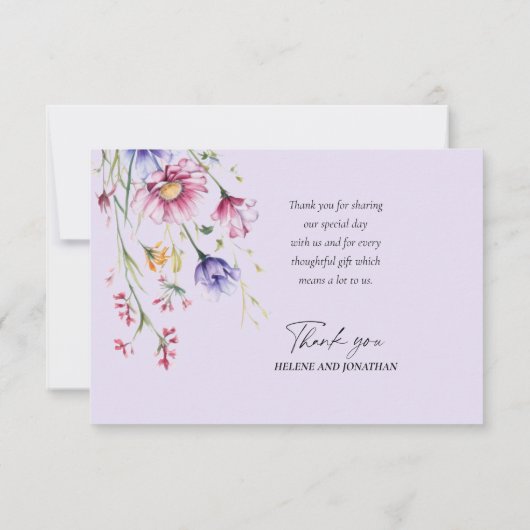 Lila moderne Elegant Whimsical Wildblume Hochzeit Dankeskarte (Rückseite)