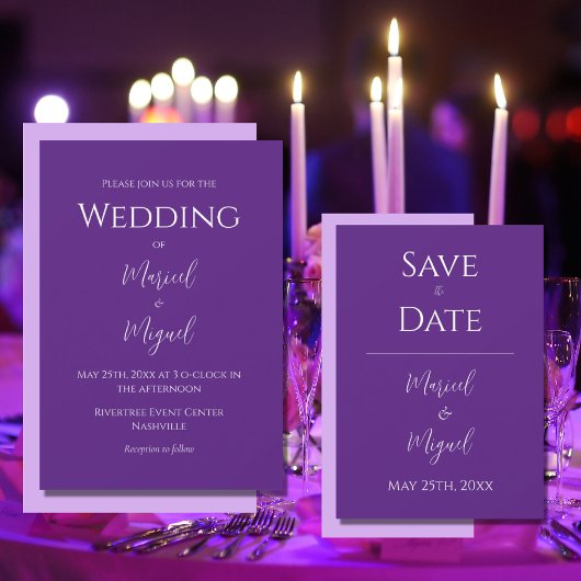 Lila Moderne Elegante Minimalistische Hochzeit Einladung