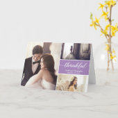 Lila moderne Foto Collage Hochzeit Vielen Dank Karte (Gelbe Blume)