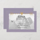 Lila Moderne Foto Gold Hearts RSVP Karte (Vorne/Hinten)