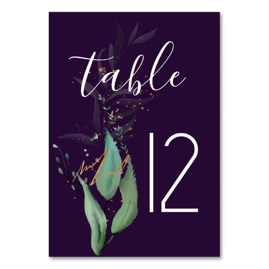 Lila moderne Grünanlage Hochzeitsszene Tischnummer (Vorderseite)