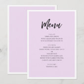 Lila moderne Hochzeit. Einfacher Lavendel-Minimali Menükarte (Vorne/Hinten)