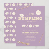 Lila moderne kawaii Bao-Dumpling-Baby-Party Einladung (Vorne/Hinten)