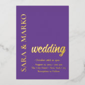 Lila moderne NAMES Einfache Hochzeit Folieneinladung (Vorderseite)