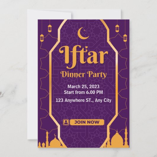 Lila moderne Ramadan Iftar-Party Einladung (Vorderseite)