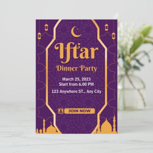 Lila moderne Ramadan Iftar-Party Einladung (Stehend Vorderseite)