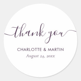 Lila moderne Schriftart Hochzeit Danke Runder Aufkleber