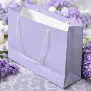 Lila moderne Schriftzug Mädchen-Monogramm-Name Große Geschenktüte