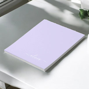 Lila moderne Schriftzug Mädchen-Monogramm-Name Notizblock