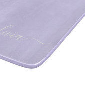 Lila moderne Schriftzug Mädchen-Monogramm-Name Schneidebrett (Ecke)
