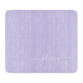 Lila moderne Schriftzug Mädchen-Monogramm-Name Schneidebrett (Vorderseite)