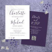 Lila moderne Script QR Code Hochzeit Einladung